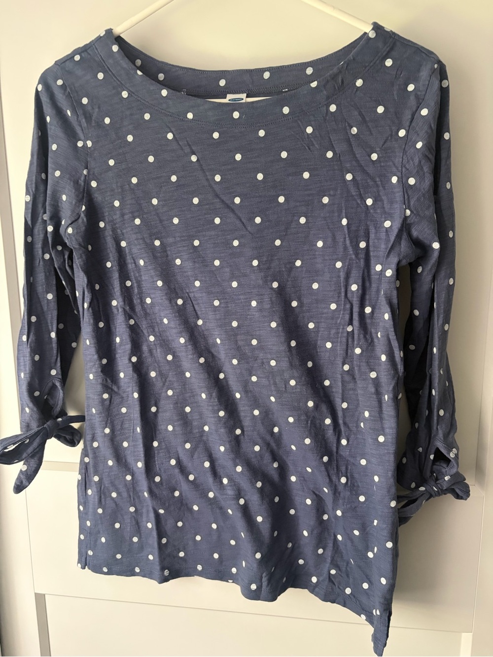 Old Navy Blue Polka Dot Long-Sleeve Tie-Sleeve Top -xs